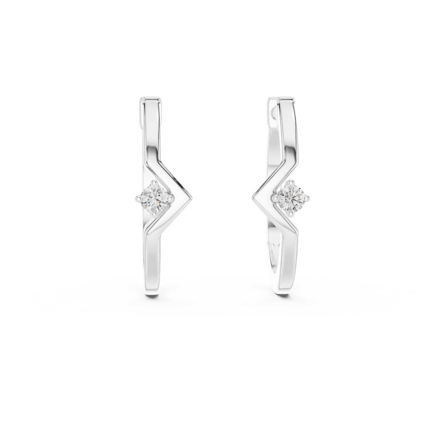 0.04CTW Chevron Solitaire Diamond Huggie Hoop Earrings in Yellow Gold