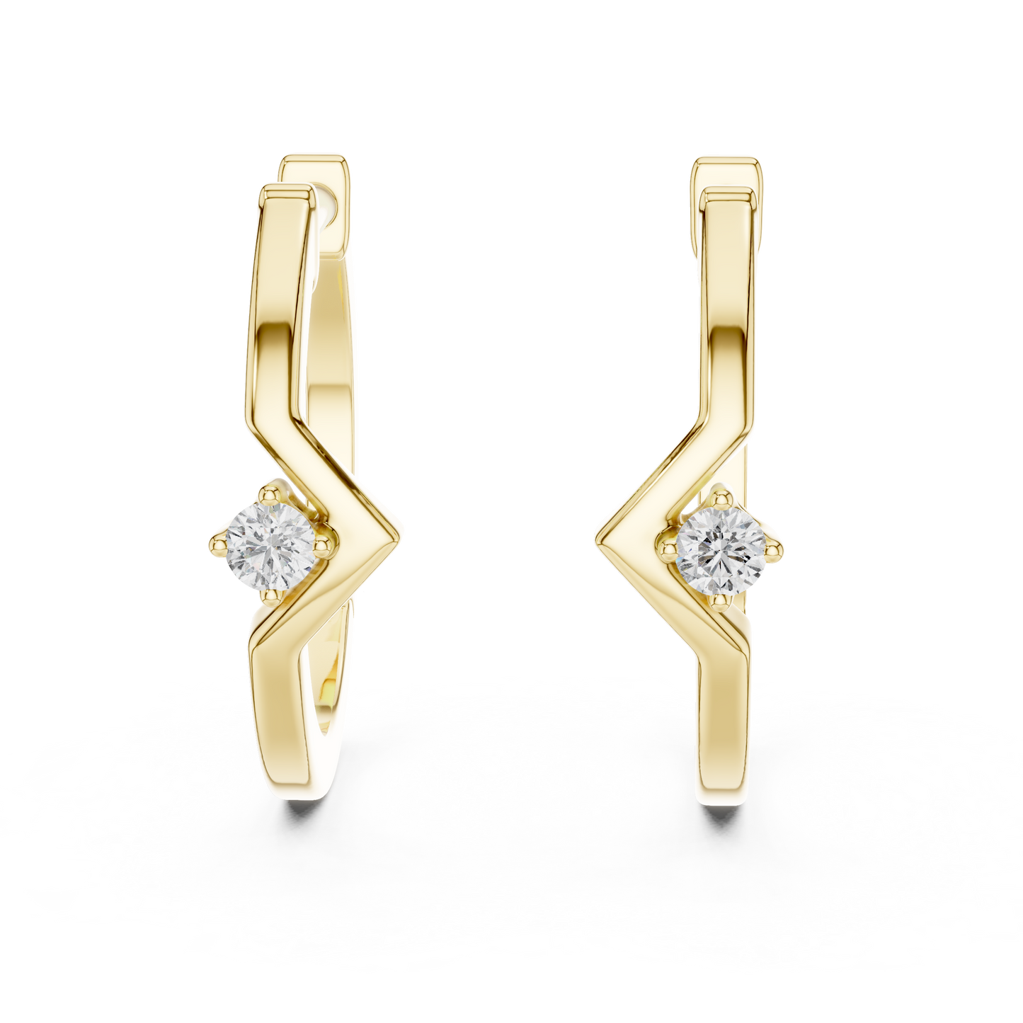 0.04CTW Chevron Solitaire Diamond Huggie Hoop Earrings in Yellow Gold