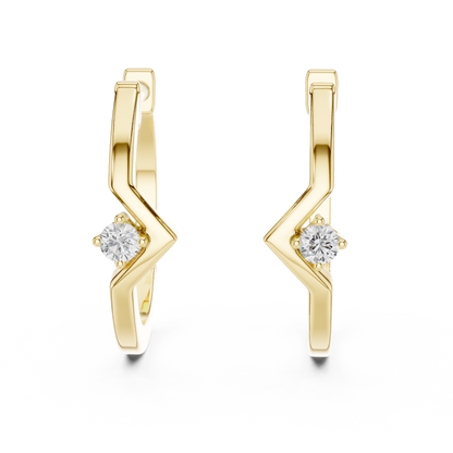 0.04CTW Chevron Solitaire Diamond Huggie Hoop Earrings in Yellow Gold