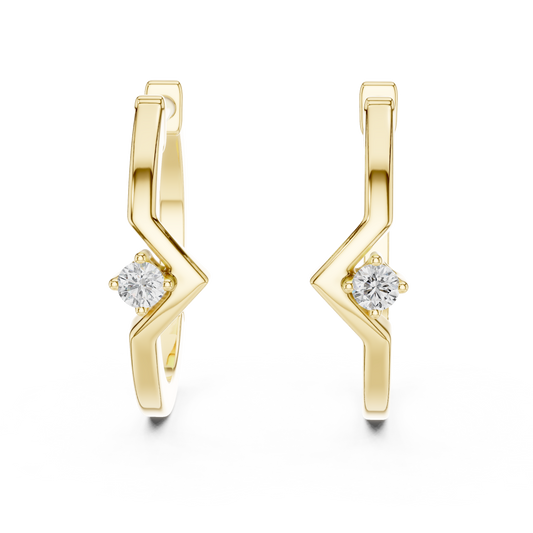 0.04CTW Chevron Solitaire Diamond Huggie Hoop Earrings in Yellow Gold