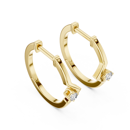 0.04CTW Chevron Solitaire Diamond Huggie Hoop Earrings in Yellow Gold