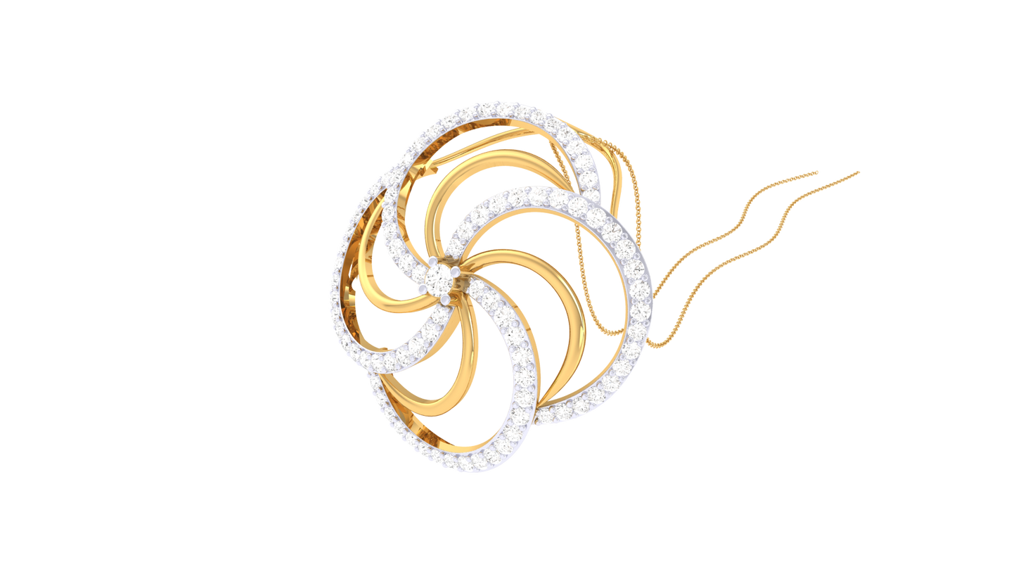 Golden Spiral Petal Pendant - 0.63 Ct Shimmering Diamonds