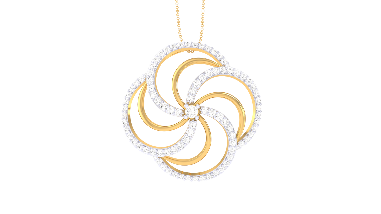 Golden Spiral Petal Pendant - 0.63 Ct Shimmering Diamonds