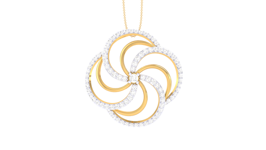 Golden Spiral Petal Pendant - 0.63 Ct Shimmering Diamonds
