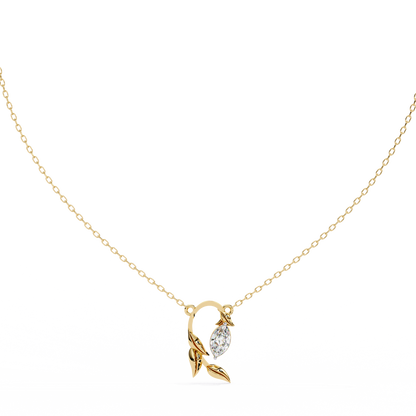 Golden Leaf Marquise Solitaire Necklace Pendent- 0.6 Ct Diamonds