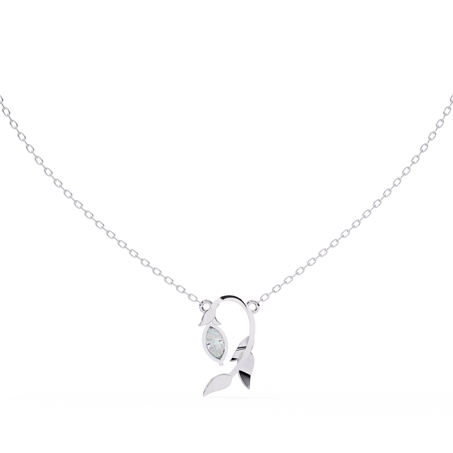 Golden Leaf Marquise Solitaire Necklace Pendent- 0.6 Ct Diamonds
