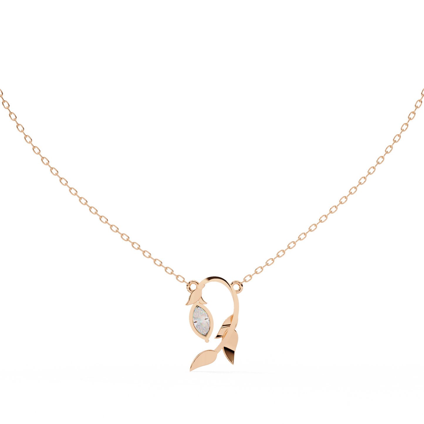 Golden Leaf Marquise Solitaire Necklace Pendent- 0.6 Ct Diamonds