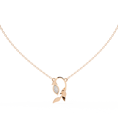 Golden Leaf Marquise Solitaire Necklace Pendent- 0.6 Ct Diamonds