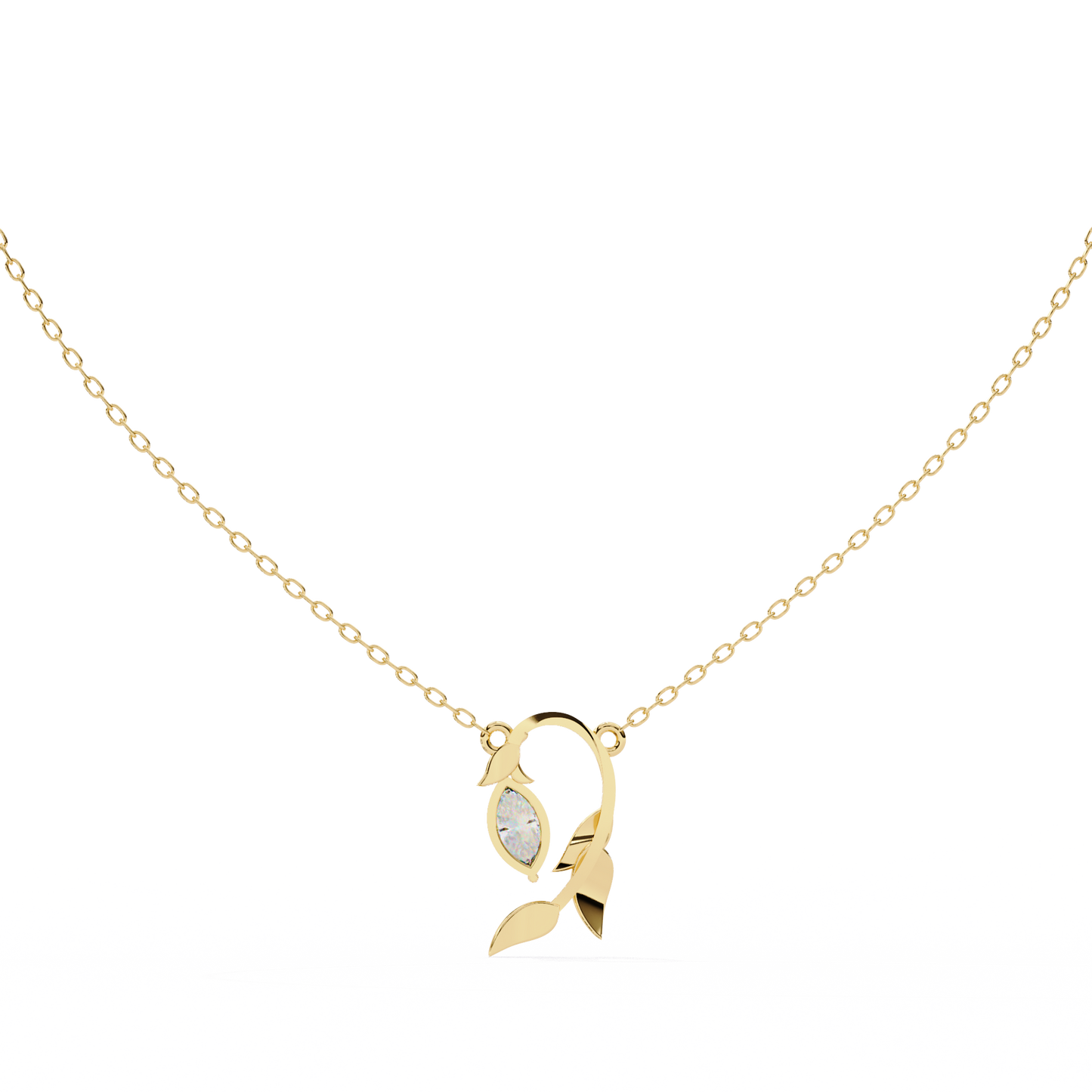 Golden Leaf Marquise Solitaire Necklace Pendent- 0.6 Ct Diamonds