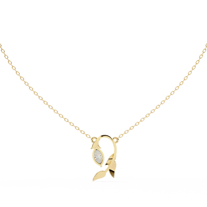 Golden Leaf Marquise Solitaire Necklace Pendent- 0.6 Ct Diamonds