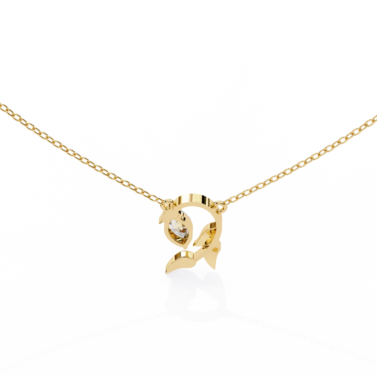 Golden Leaf Marquise Solitaire Necklace Pendent- 0.6 Ct Diamonds