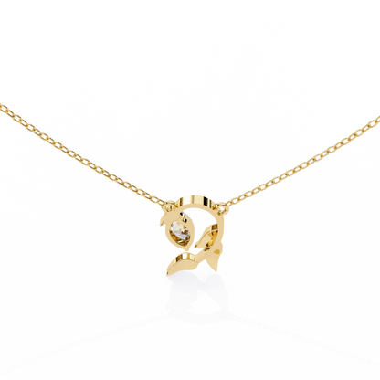 Golden Leaf Marquise Solitaire Necklace Pendent- 0.6 Ct Diamonds