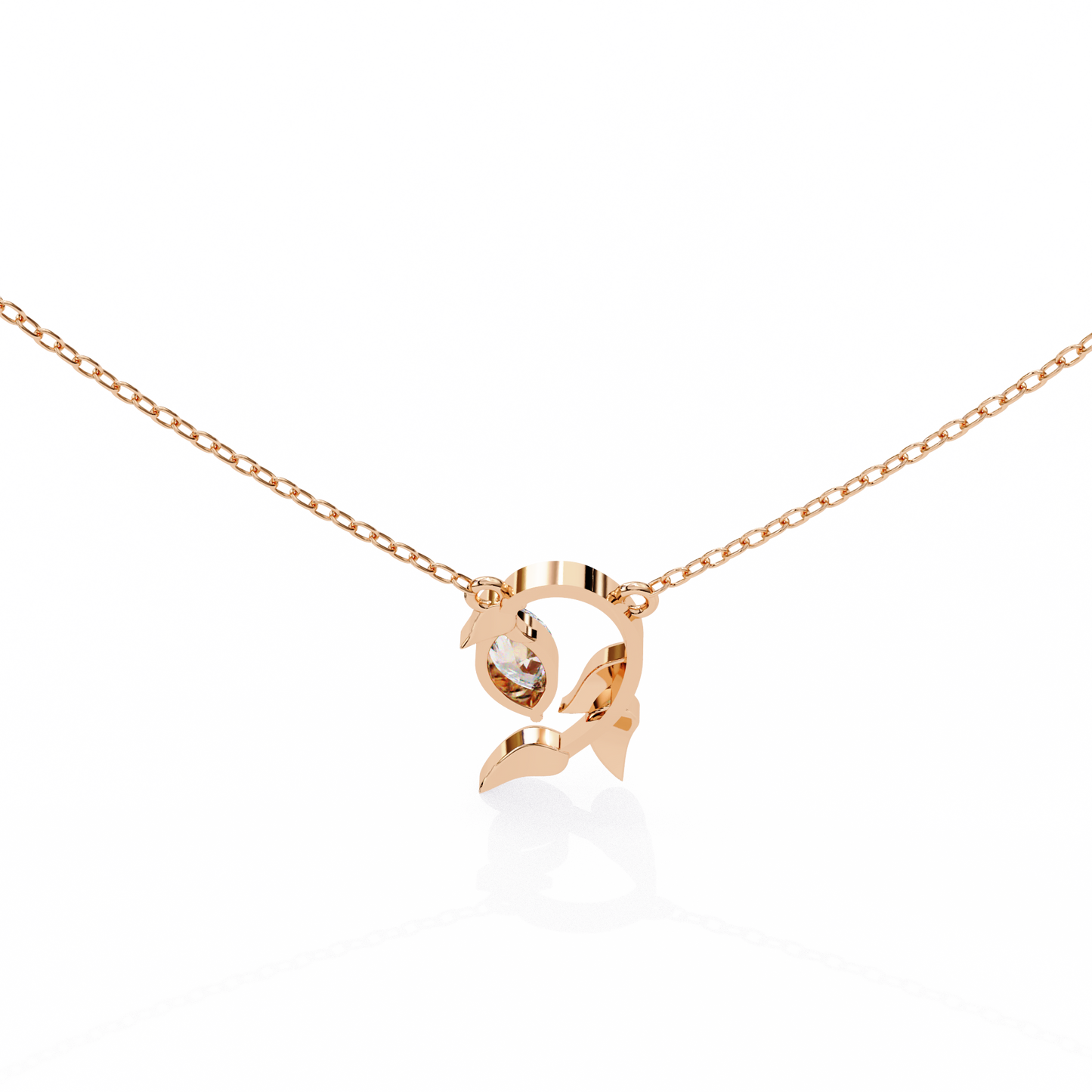 Golden Leaf Marquise Solitaire Necklace Pendent- 0.6 Ct Diamonds