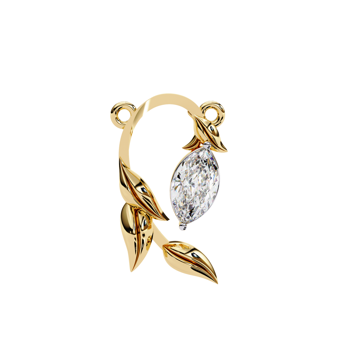 Golden Leaf Marquise Solitaire Necklace Pendent- 0.6 Ct Diamonds