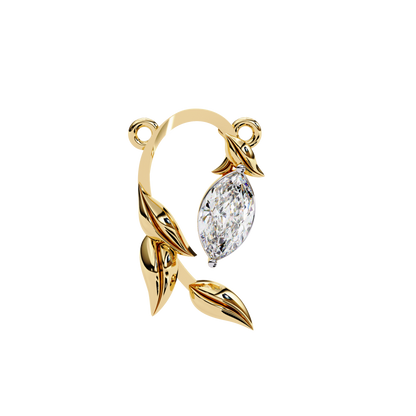 Golden Leaf Marquise Solitaire Necklace Pendent- 0.6 Ct Diamonds