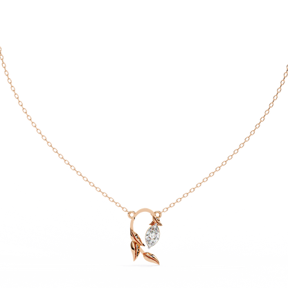 Golden Leaf Marquise Solitaire Necklace Pendent- 0.6 Ct Diamonds