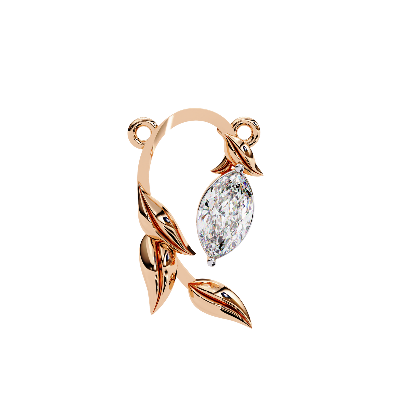 Golden Leaf Marquise Solitaire Necklace Pendent- 0.6 Ct Diamonds