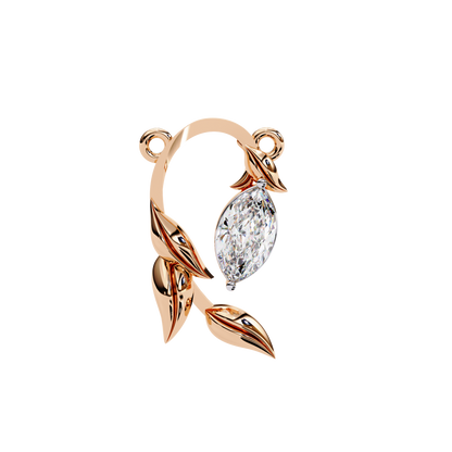 Golden Leaf Marquise Solitaire Necklace Pendent- 0.6 Ct Diamonds