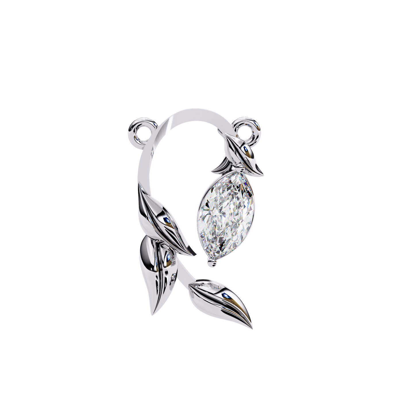Golden Leaf Marquise Solitaire Necklace Pendent- 0.6 Ct Diamonds