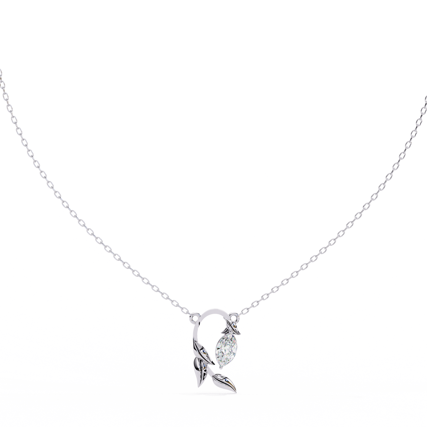 Golden Leaf Marquise Solitaire Necklace Pendent- 0.6 Ct Diamonds