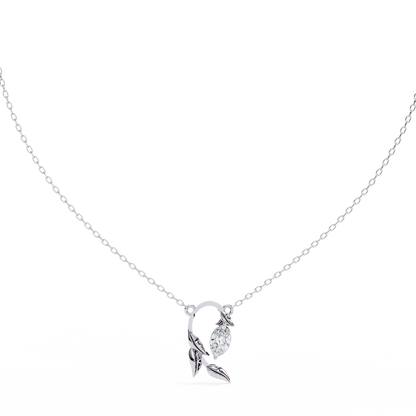 Golden Leaf Marquise Solitaire Necklace Pendent- 0.6 Ct Diamonds