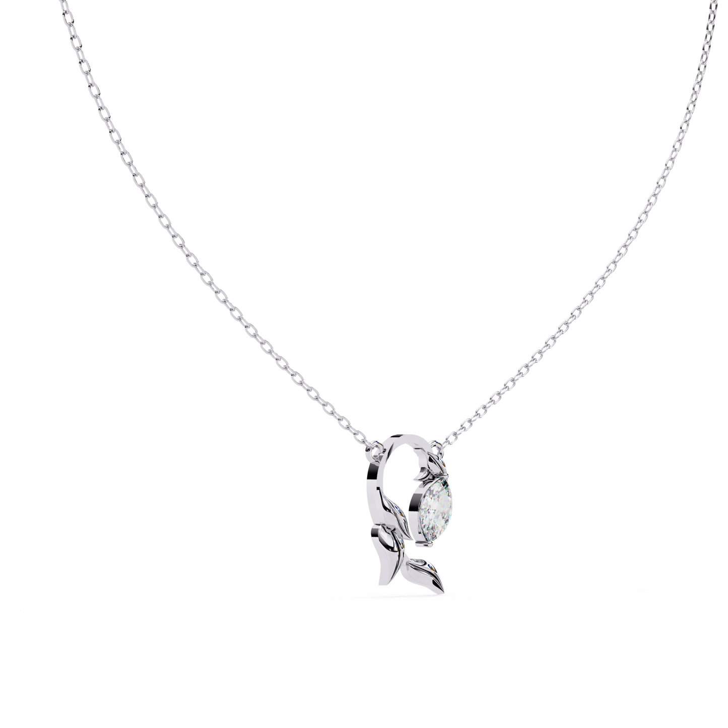 Golden Leaf Marquise Solitaire Necklace Pendent- 0.6 Ct Diamonds
