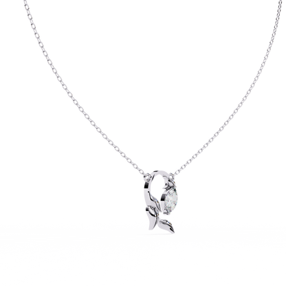 Golden Leaf Marquise Solitaire Necklace Pendent- 0.6 Ct Diamonds