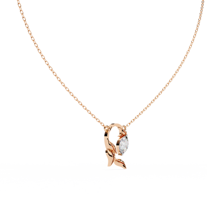 Golden Leaf Marquise Solitaire Necklace Pendent- 0.6 Ct Diamonds