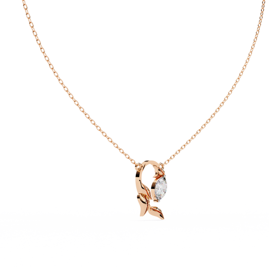 Golden Leaf Marquise Solitaire Necklace Pendent- 0.6 Ct Diamonds