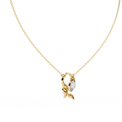 Golden Leaf Marquise Solitaire Necklace Pendent- 0.6 Ct Diamonds