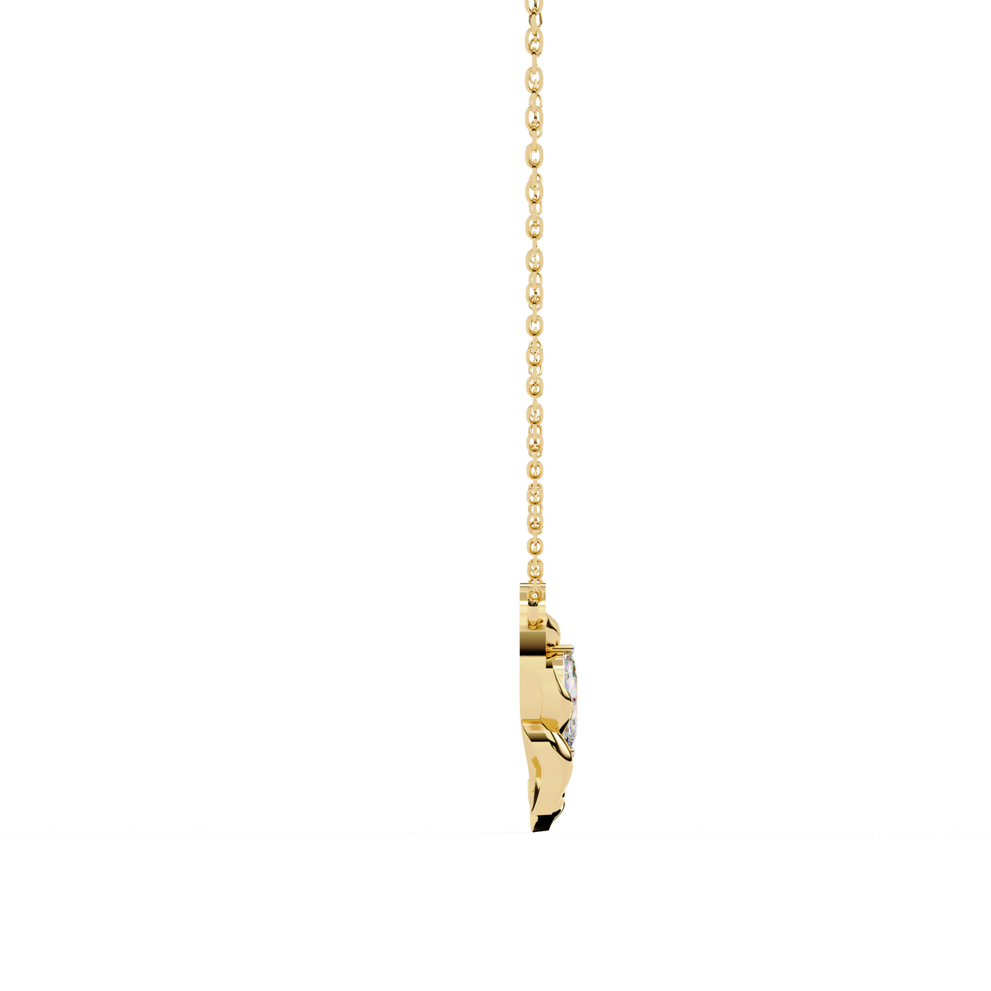 Golden Leaf Marquise Solitaire Necklace Pendent- 0.6 Ct Diamonds