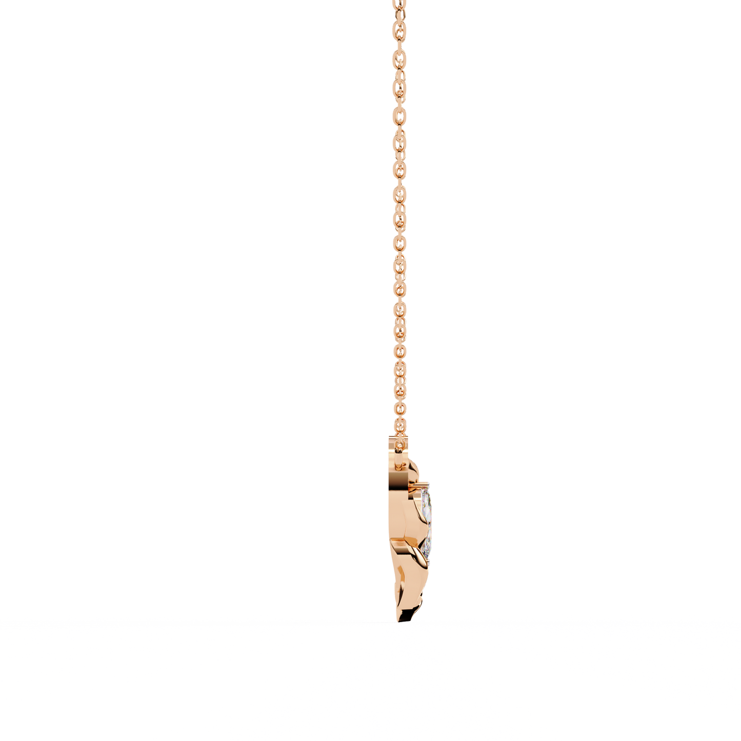 Golden Leaf Marquise Solitaire Necklace Pendent- 0.6 Ct Diamonds