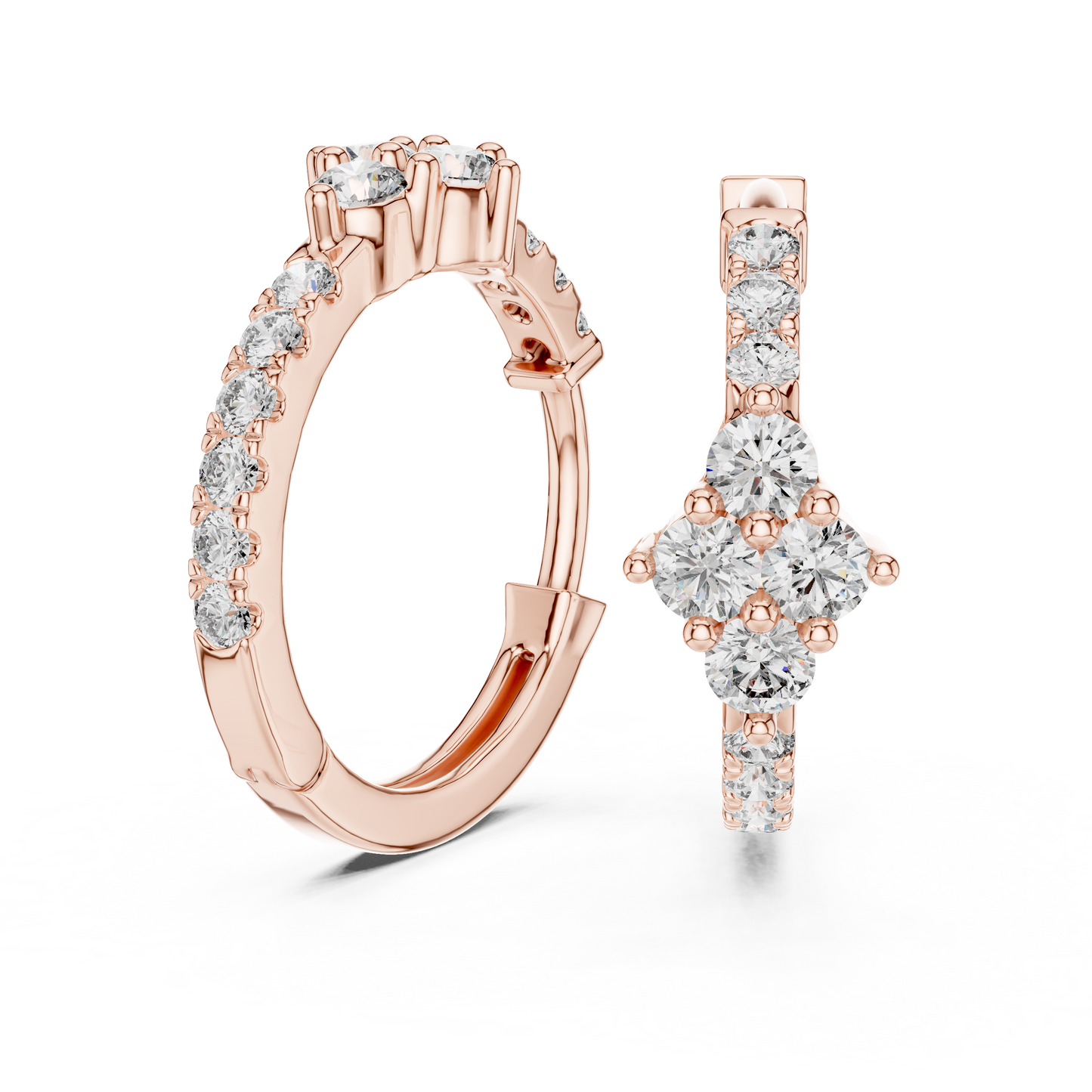 Diamond Rhombus Center Huggie Hoops in Gold - Radiant Cluster Earrings