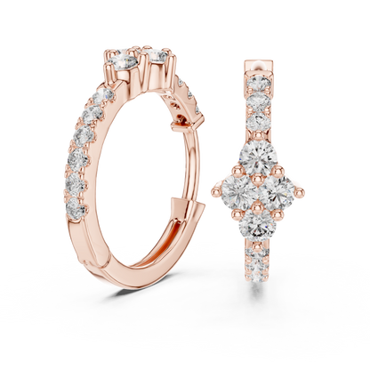 Diamond Rhombus Center Huggie Hoops in Gold - Radiant Cluster Earrings