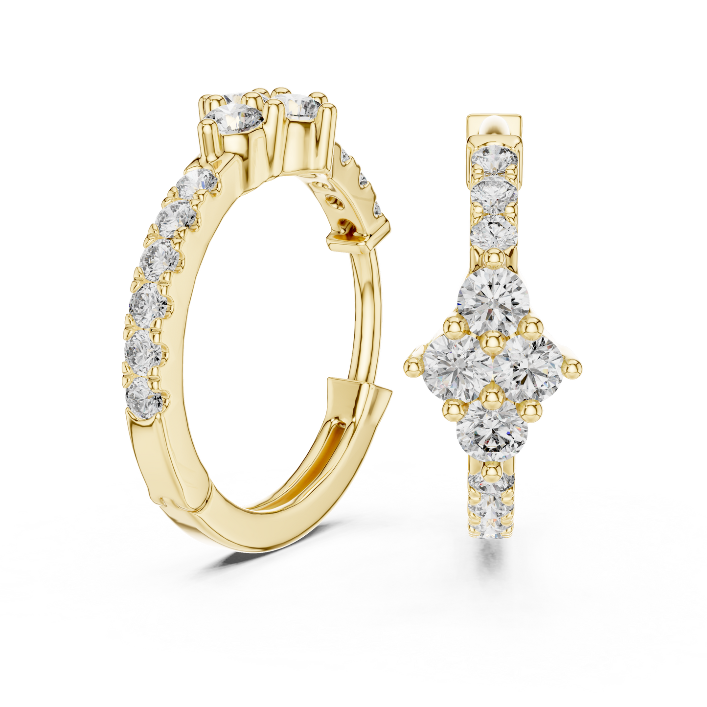 Diamond Rhombus Center Huggie Hoops in Gold - Radiant Cluster Earrings