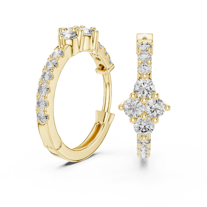 Diamond Rhombus Center Huggie Hoops in Gold - Radiant Cluster Earrings