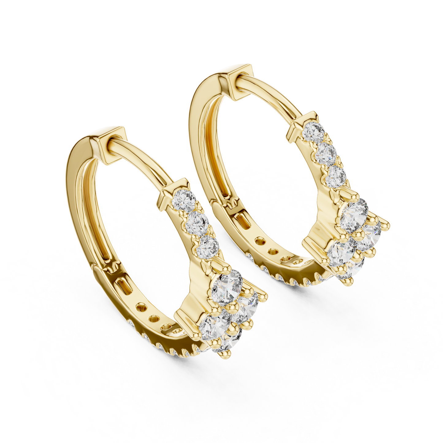 Diamond Rhombus Center Huggie Hoops in Gold - Radiant Cluster Earrings