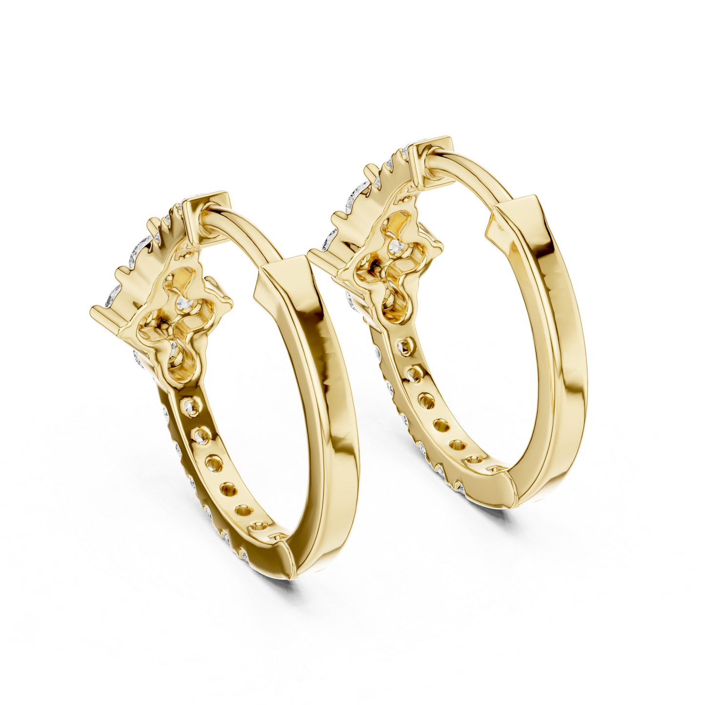 Diamond Rhombus Center Huggie Hoops in Gold - Radiant Cluster Earrings