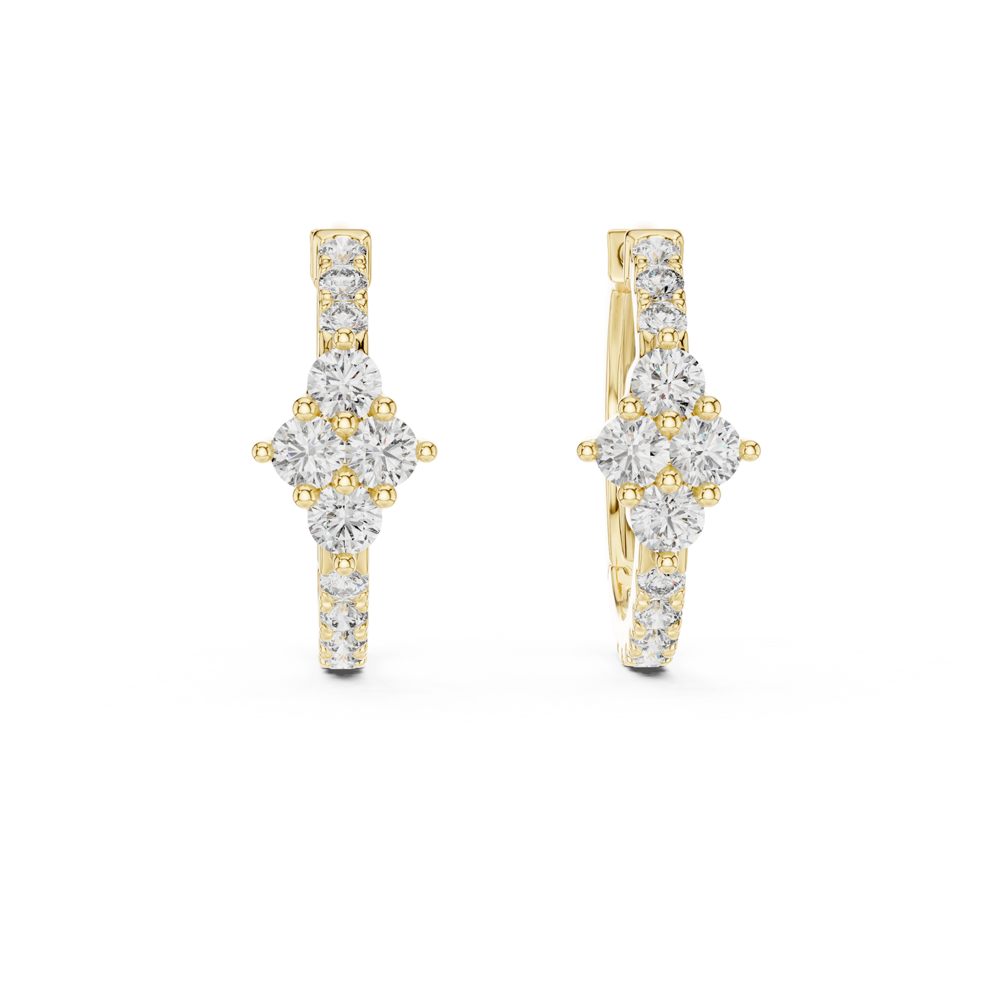 Diamond Rhombus Center Huggie Hoops in Gold - Radiant Cluster Earrings