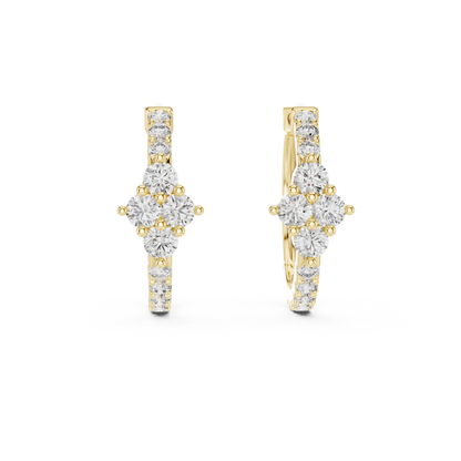 Diamond Rhombus Center Huggie Hoops in Gold - Radiant Cluster Earrings