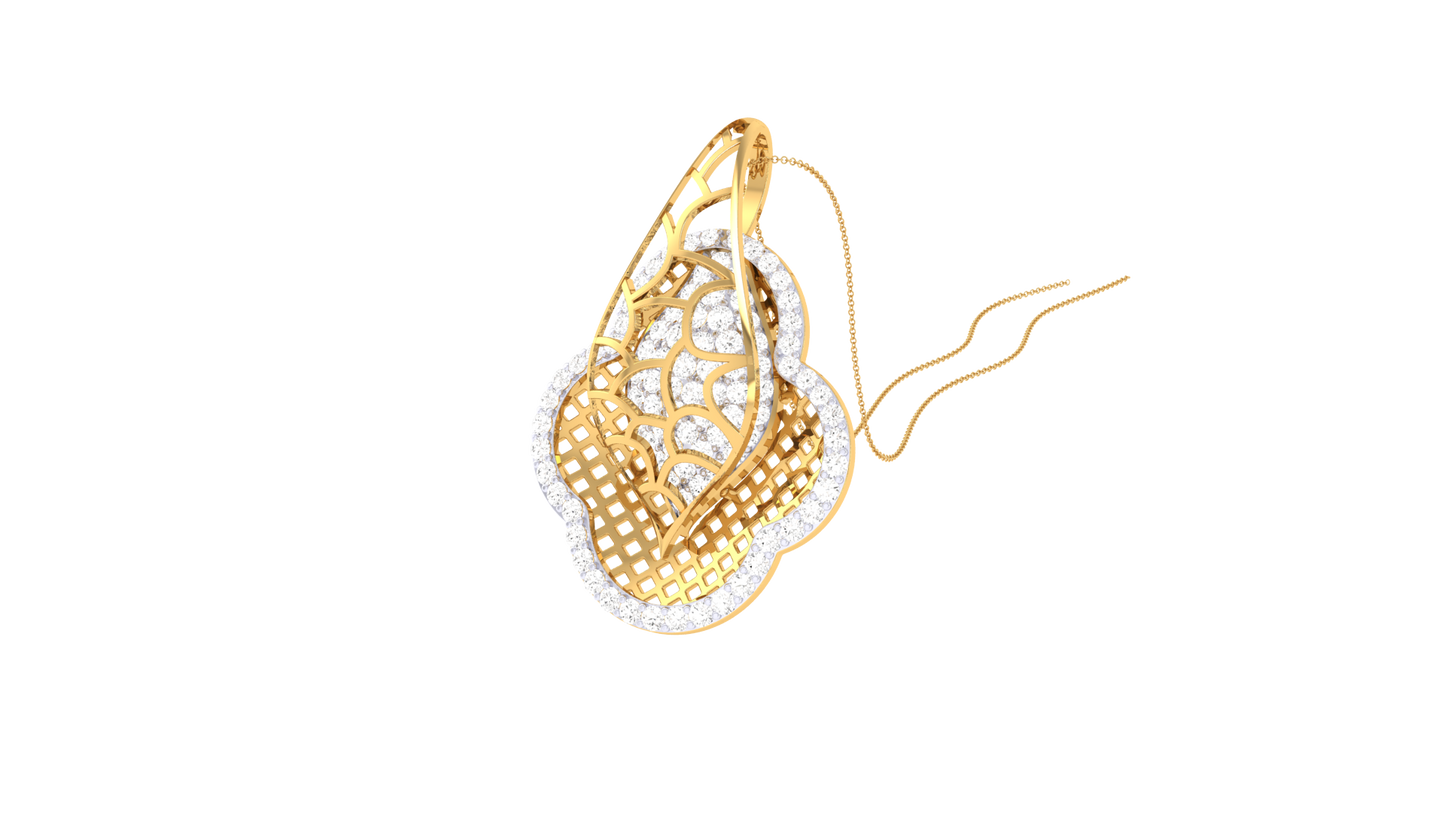 Floral Lattice Clover Pendant In Gold - 0.82 Ct Brilliant Cut Diamonds
