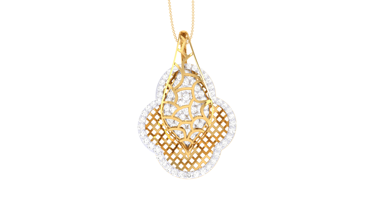 Floral Lattice Clover Pendant In Gold - 0.82 Ct Brilliant Cut Diamonds
