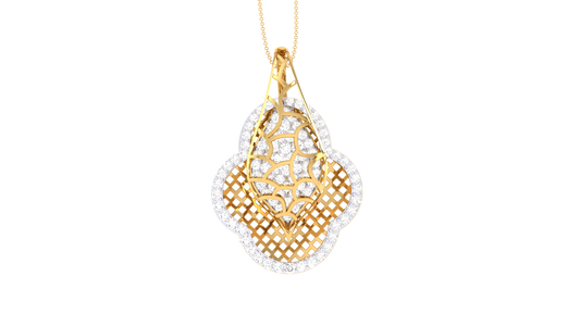 Floral Lattice Clover Pendant In Gold - 0.82 Ct Brilliant Cut Diamonds