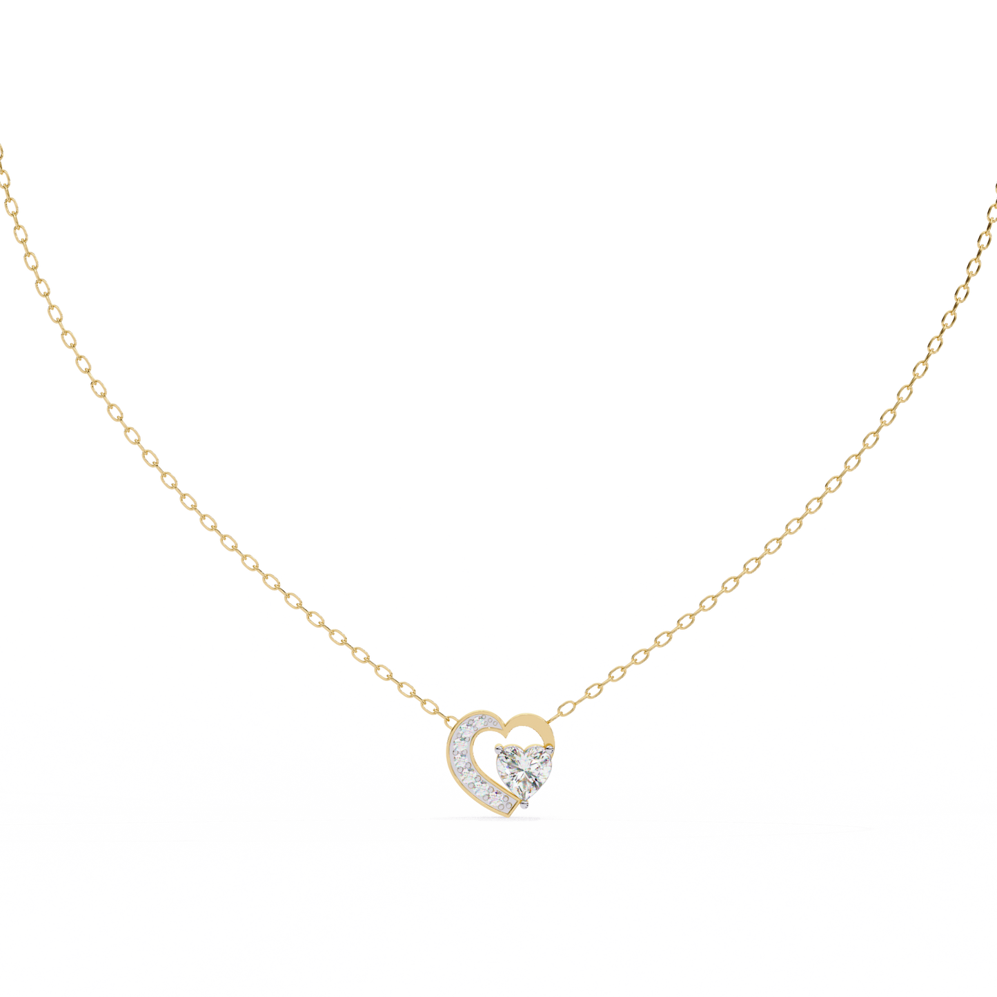 Heart-Shaped Diamond Pendant in Two-Tone Gold- 0.89 Ct