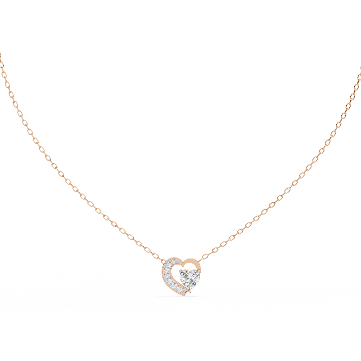 Heart-Shaped Diamond Pendant in Two-Tone Gold- 0.89 Ct