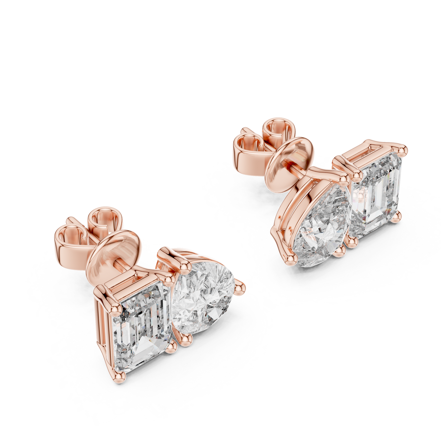 3.6ctw Emerald and Pear Cut Diamond Toi et Moi Stud Earrings in Solid Gold