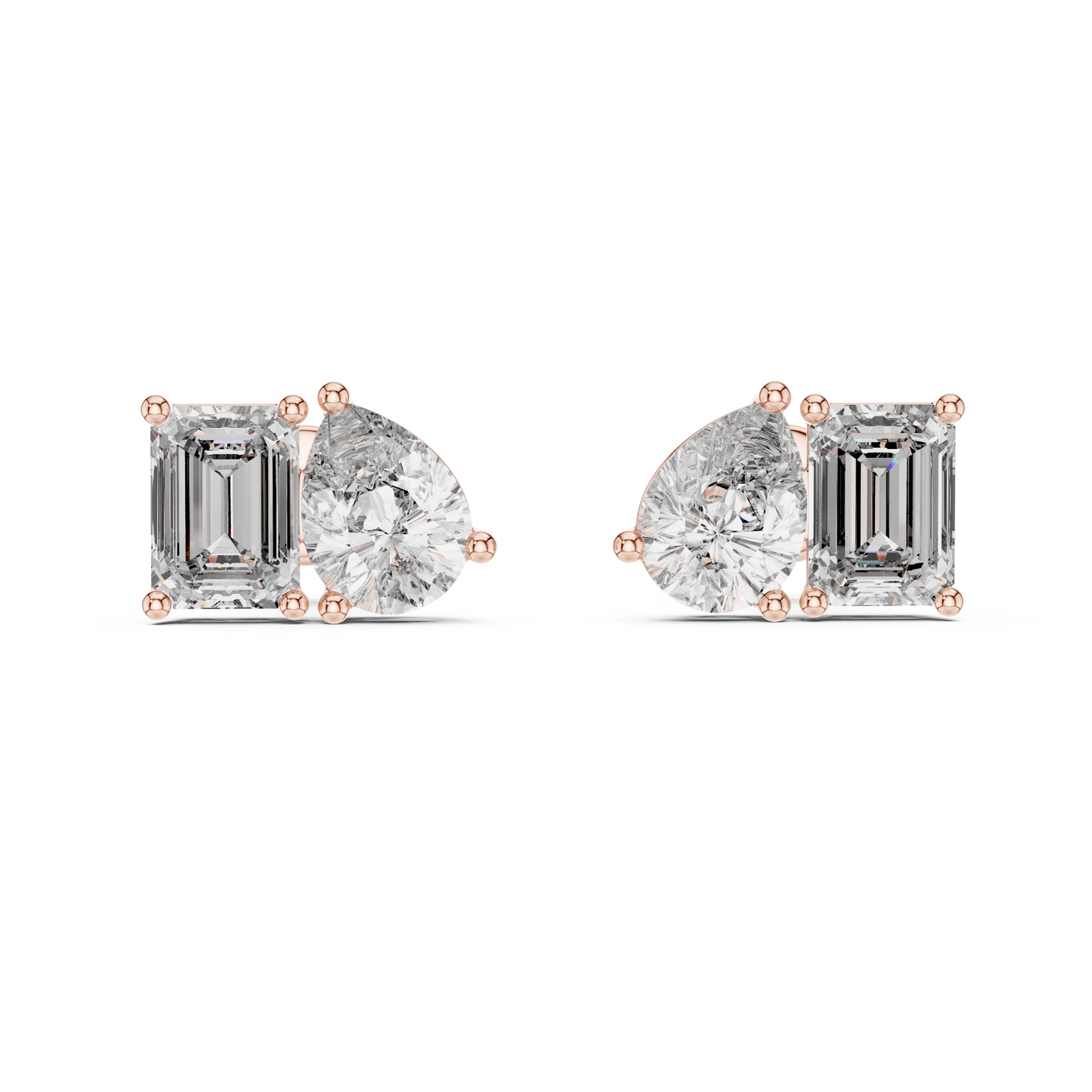 3.6ctw Emerald and Pear Cut Diamond Toi et Moi Stud Earrings in Solid Gold