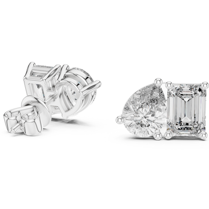 3.6ctw Emerald and Pear Cut Diamond Toi et Moi Stud Earrings in Solid Gold
