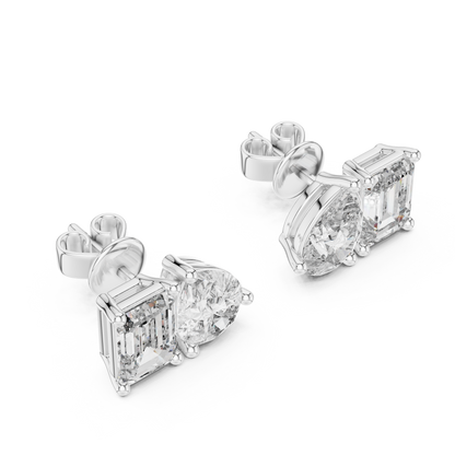 3.6ctw Emerald and Pear Cut Diamond Toi et Moi Stud Earrings in Solid Gold