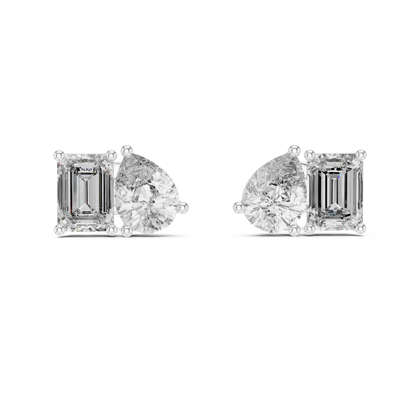 3.6ctw Emerald and Pear Cut Diamond Toi et Moi Stud Earrings in Solid Gold